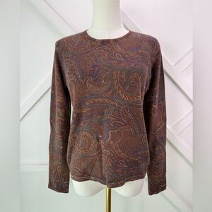 Lauren Ralph Lauren Silk Cashmere Paisley Sweater Brown Long Sleeve Petite Med